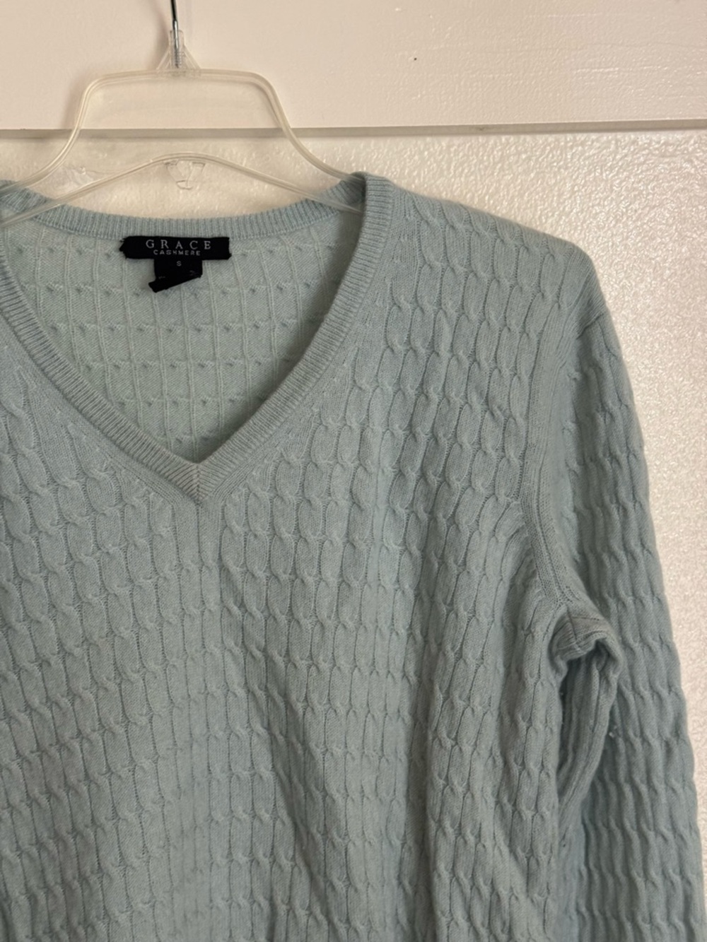 Grace Cashmere 100% Cashmere V-Neck Sweater Blue Small Soft Knit Classic - Picture 4 of 11
